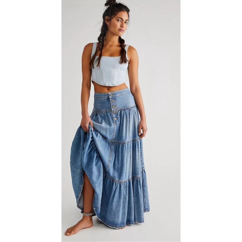 We The Free Faded Blue Denim Jeans maxi skirt NWOT sizeXS - Picture 5 of 5